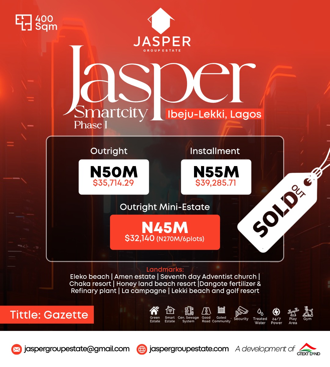 Jasper Smartcity Phase I - Ibeju-Lekki, Lagos - SOLD OUT